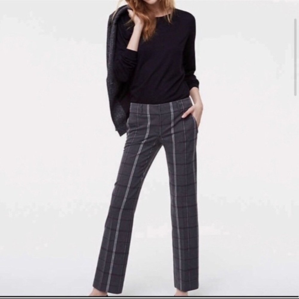 LOFT Black and Gray Plaid Pants
